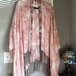 Boho Fringe Kimono Pink Snakeskin Print Muche & Muchette O/S Beach Cover Up
